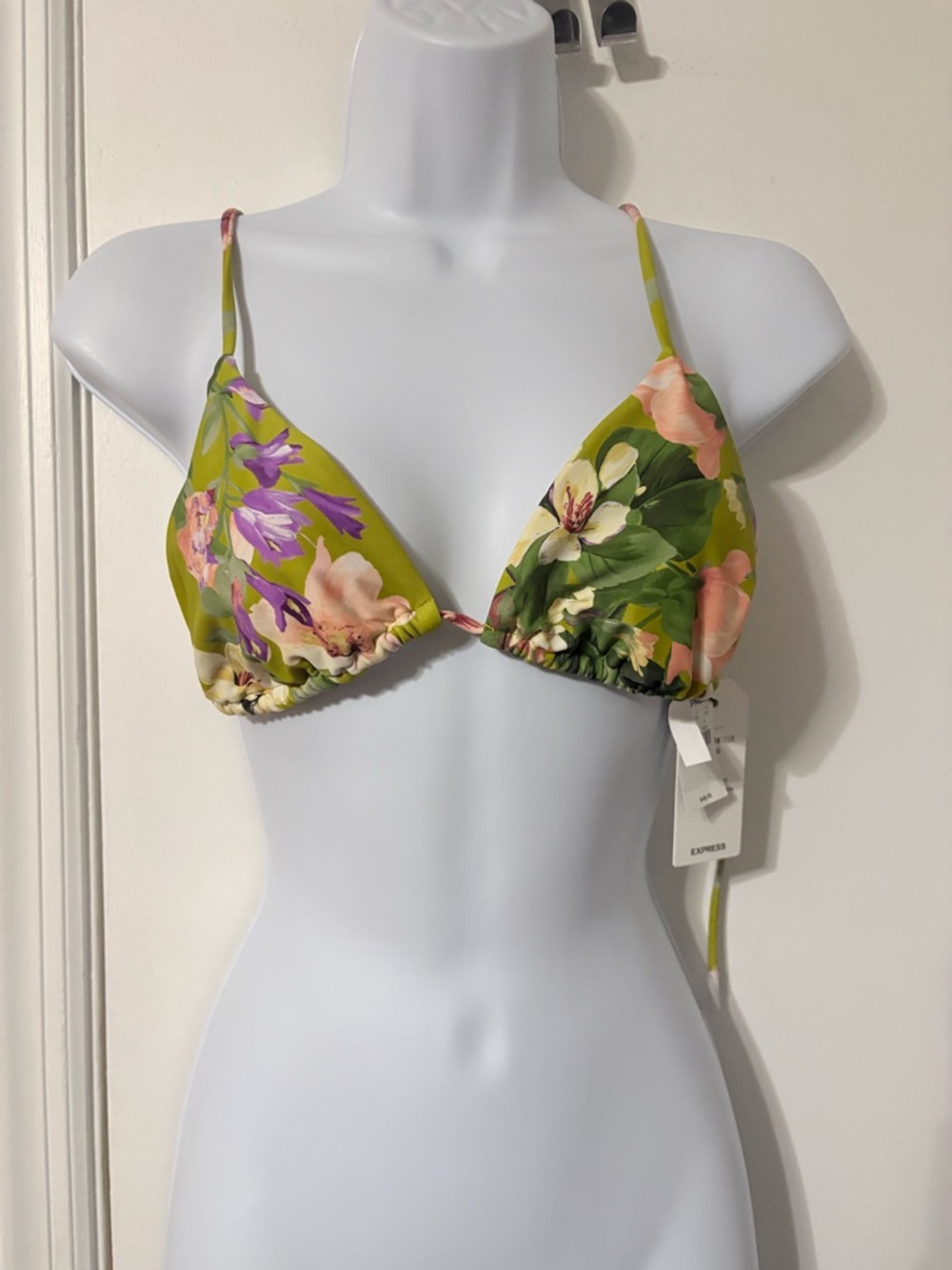 Express Floral Triangle Bikini Top Green small New with tags